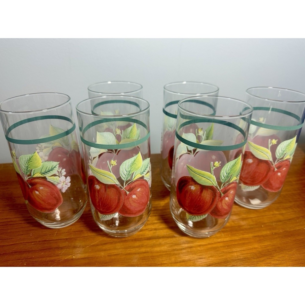 SET OF 6 CHINA PEARL APPLES/CASUALS 16 OZ GLASSES/ FLAT TUMBLERS-NEAR MINT